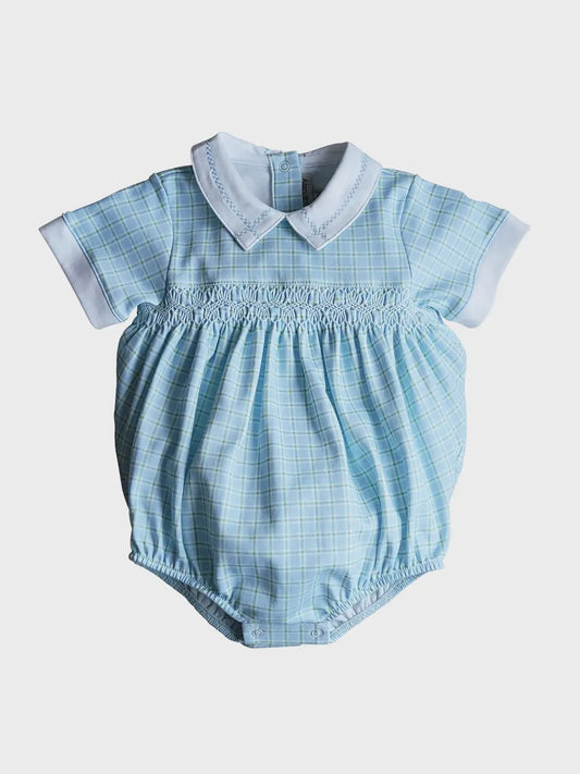 Bows & Flowers Smocked Boys Romper Pima Cotton