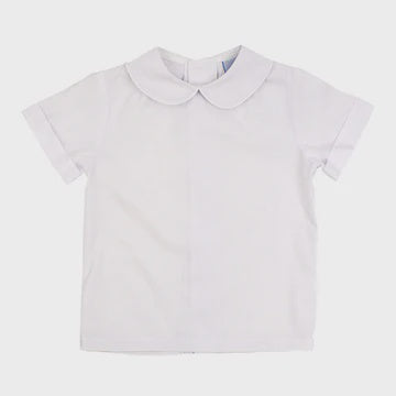 Button Back Boys Short Sleeve Piped Shirt - White