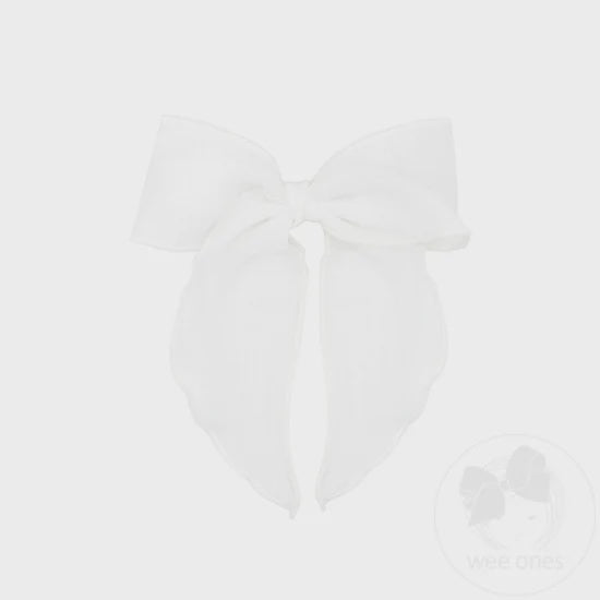 Medium Cotton Gauze Bowtie with Twisted Wrap and Whimsy Tails - WHT