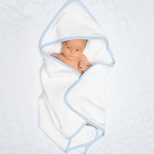 Magnolia Baby - Blue Gingham Trim Hooded Towel: One Size