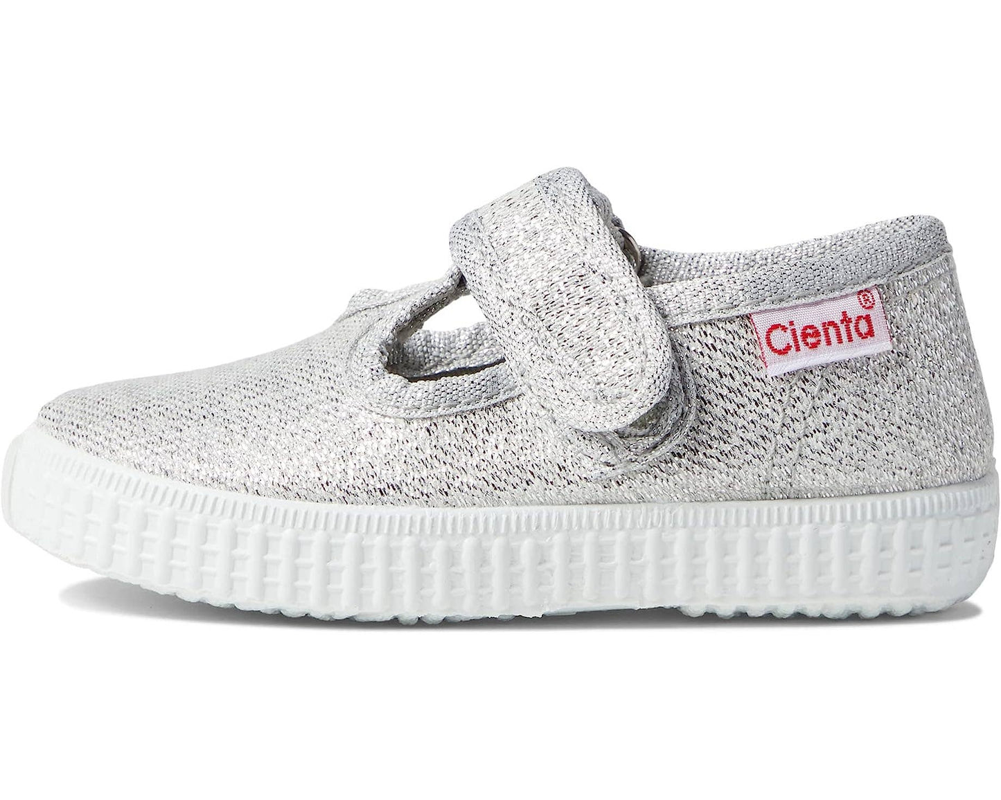 Velcro T-Strap - Silver Sparkle