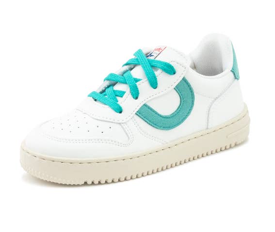 White/Aqua Leather Sneaker