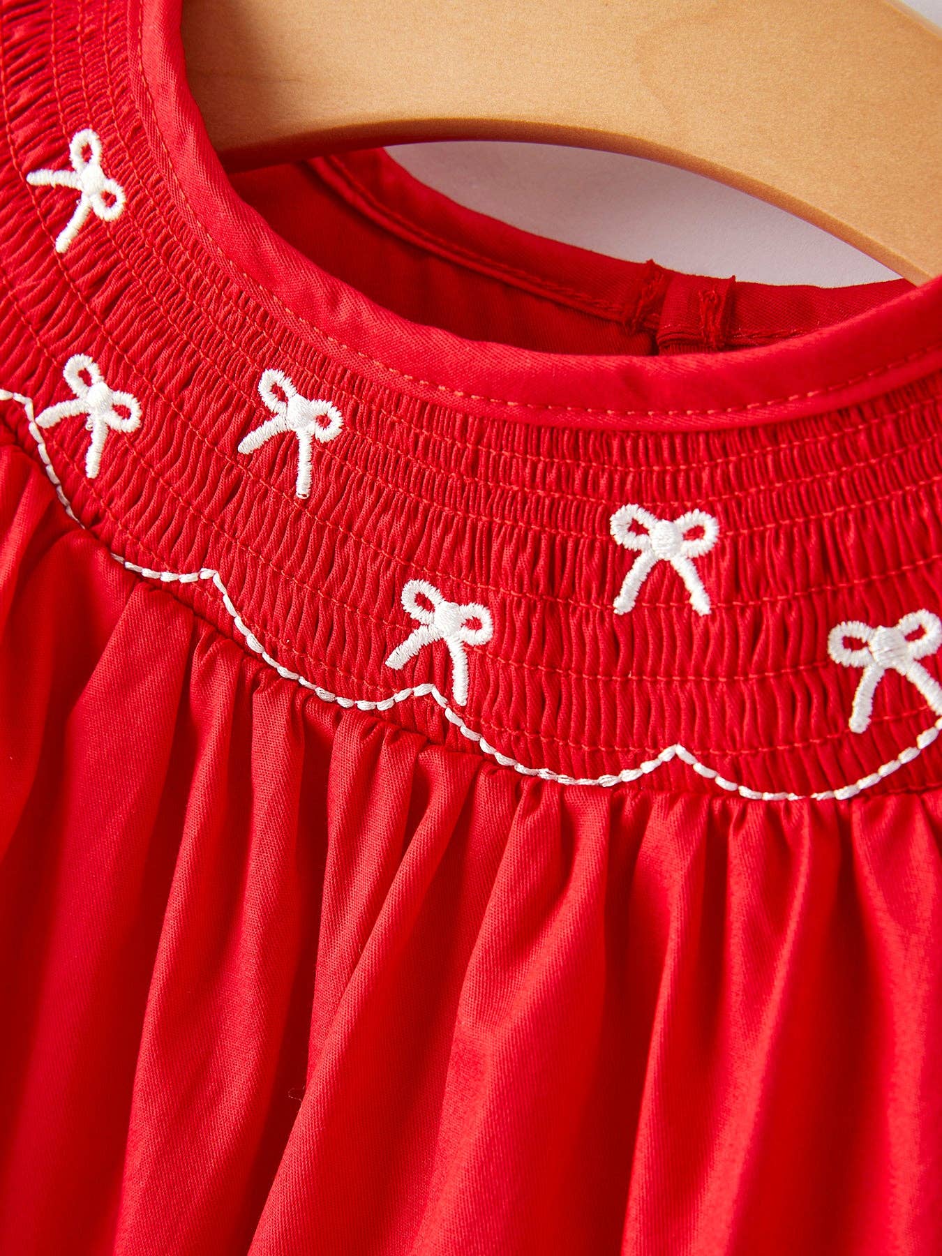 Rylee Faith Designs - Girls Bow Smocking Embroidered Red Dress: 5