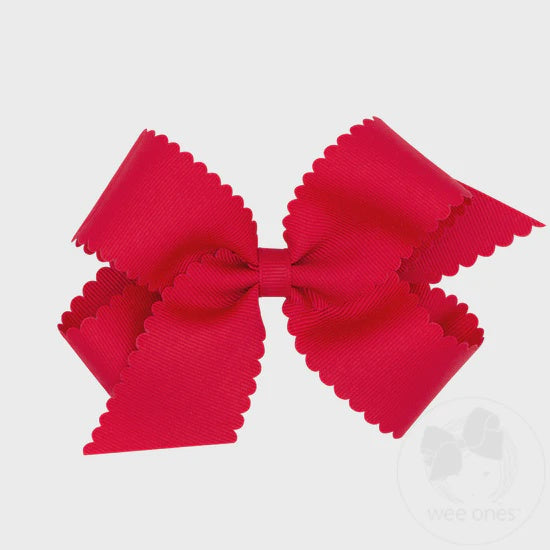 Medium Grosgrain Hair Bow with Scalloped Edge - RED