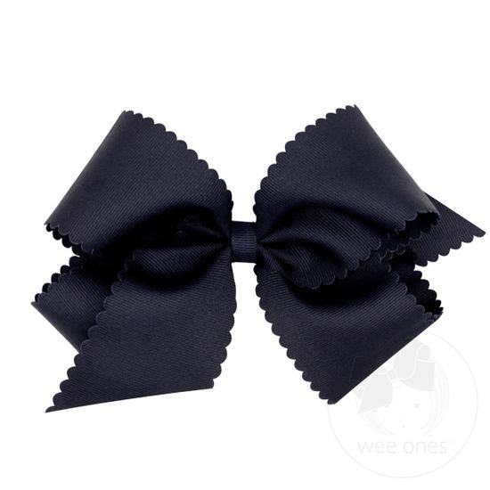 King Grosgrain Hair Bow Scalloped Edge - NVY