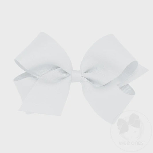 Medium Classic Grosgrain Hair Bow (Plain Wrap) - WHT