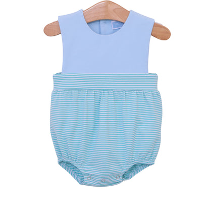 Thomas Sun Suit- Mint Stripe & Light Blue