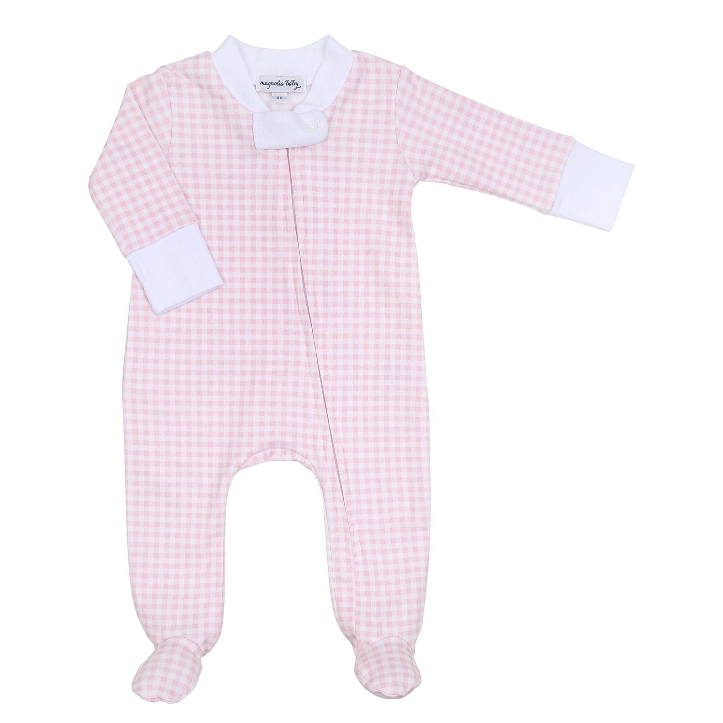 Magnolia Baby - Mini Checks Zipper Footie - Pink: Pink / NBw