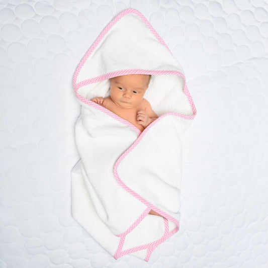 Magnolia Baby - Pink Gingham Trim Hooded Towel: One Size